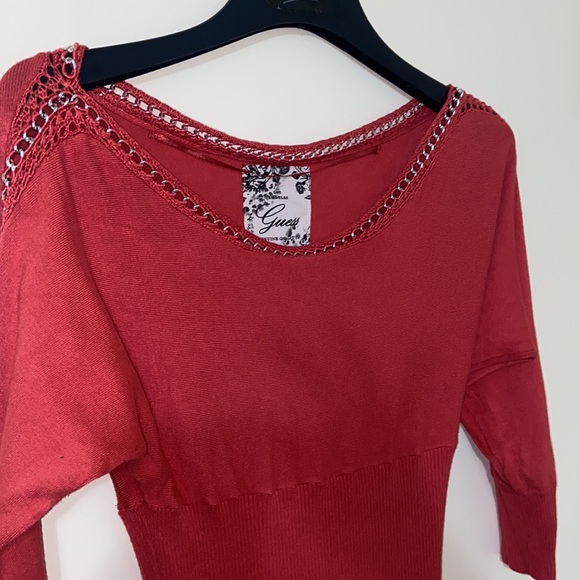 Y2K GUESS CORAL SWEATER DRESS CHAIN DETAIL KNIT SZ MED BODYCON SEXY - Picture 4 of 10